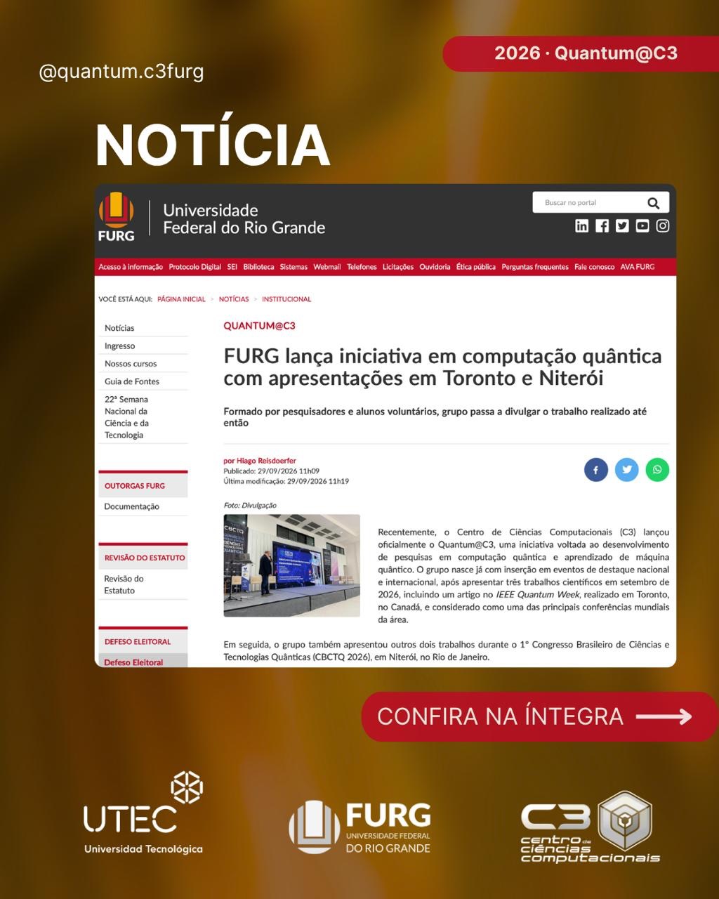Quantum@C3 Is Featured on the FURG Institutional Website